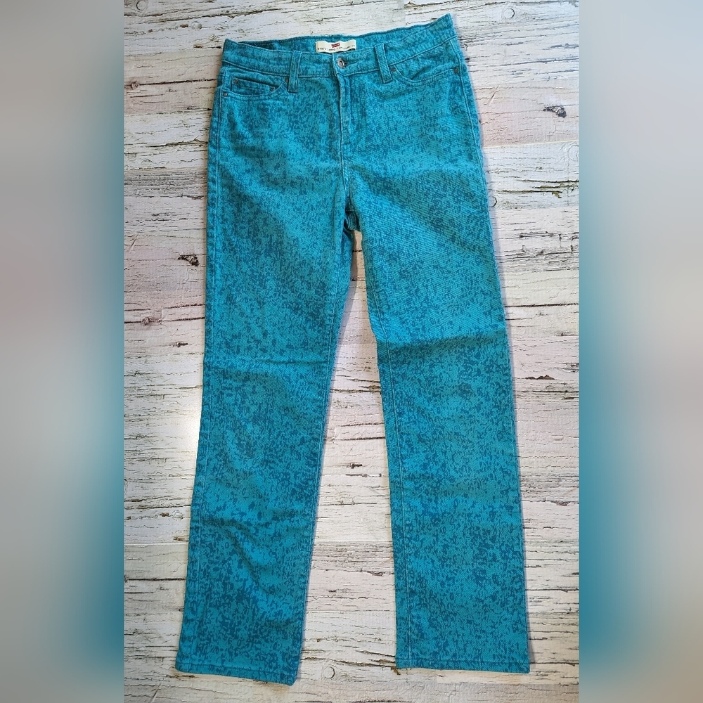 Levi's Perfectly Slimming 512 Straight Leg Jeans Aqua/Teal Acid Wash 30W 32L